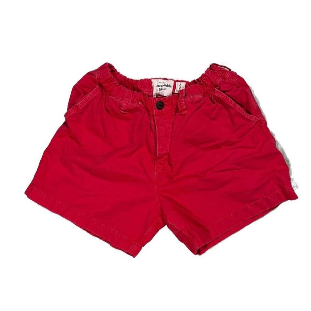 Womens Abercrombie & Fitch Red Elastic Waist Twill Shorts Y2K